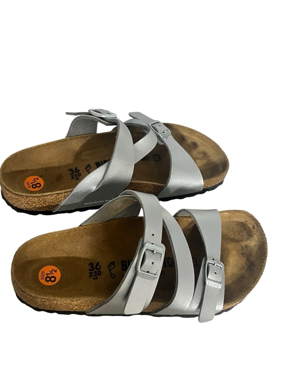 Birkenstock Franca Silver Three-Strap Slide Sandals sz 8.5/38